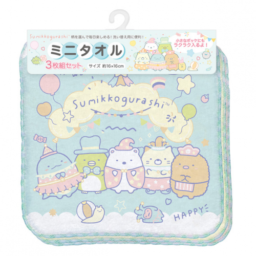 ✨現貨✨日本直送 角落生物 手巾 面巾 四方巾 一套3條(size:約16*16cm)#798549