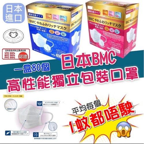 💥現貨💥 🇯🇵日本BMC高性能獨立裝口罩80枚入