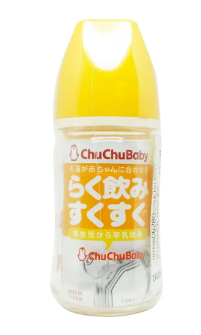 ChuChu 黃色耐熱玻璃闊口奶瓶  ( 連母乳實感矽膠 十字奶咀一個 ) 160ml#994864🌟落單前請先PM查詢存貨量🙏🏻🥰🥰