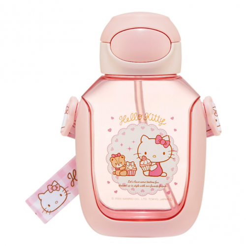 *現貨*Skater 透明彈蓋吸管水樽附背帶 530ml (HELLO KITTY)#621444