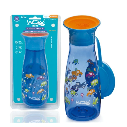 *現貨*日本直送 KJC wow mini 9個月起嬰兒360防漏水杯(藍)350ml#007062