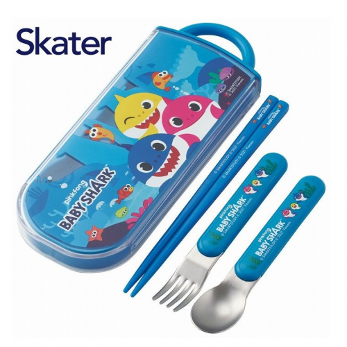 *現貨*日本製 skater BabyShark 抗菌兒童餐具組合(筷子+匙+叉)#574986
