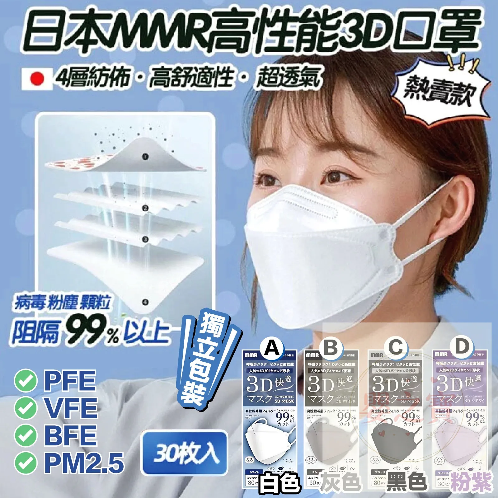 *预订*✨ 日本🇯🇵 MMR 超舒适立体口罩30枚入✨
