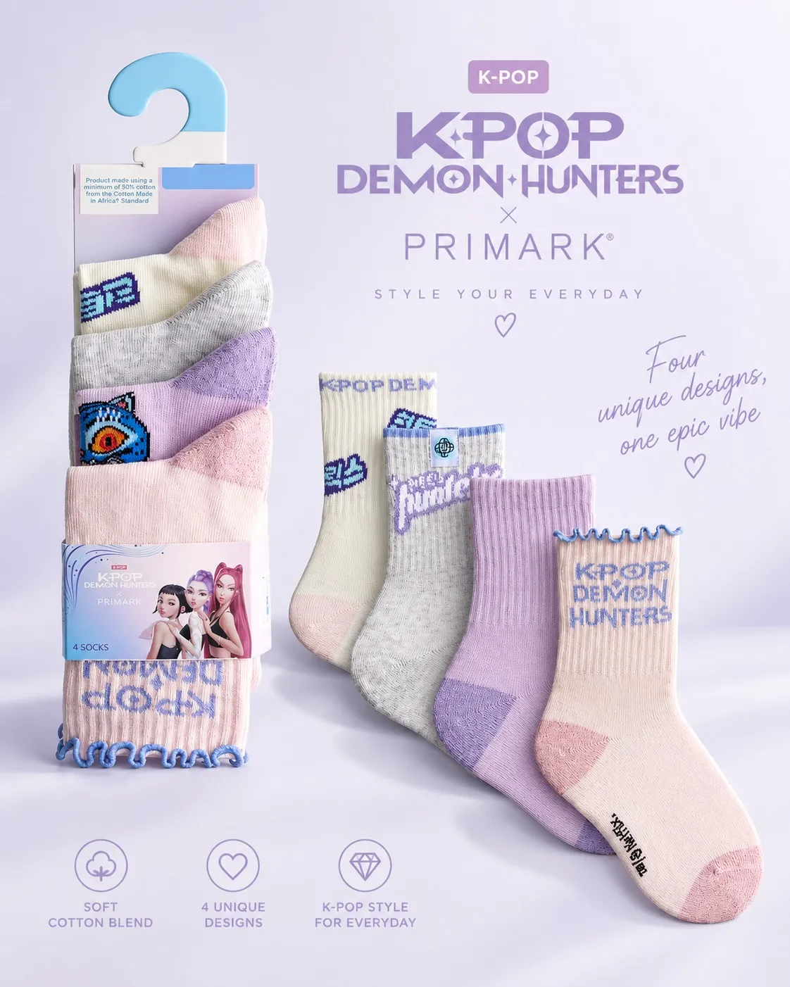🌟英國代購🌟 🧦 KPop Demon Hunters 4對裝童裝短襪 *截單日期:9月25日 *預計到貨日期:10月中