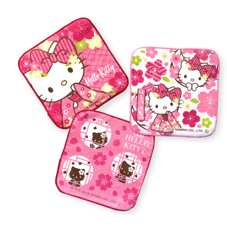 ✨現貨✨日本直送 HELLO KITTY 手巾仔 返學手巾 四方巾 (約:16*16CM) (一套3條) #264294